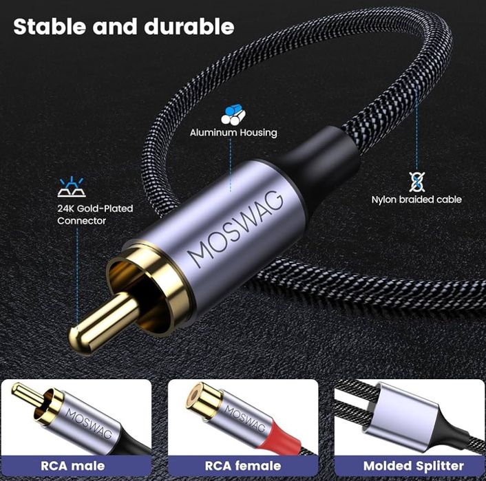 MOSWAG Adapter / trójnik, wtyk RCA - 2x gniazdo RCA