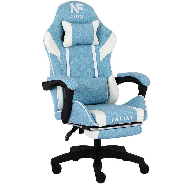 Fotel Gamingowy Infini Core Light Blue z Tkaniny i Podnóżkiem