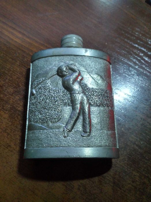 Винтажная карманная фляга (hip flask) из пьютера Таиланд бренд Oriental Pewter