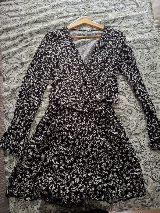 Vestido/Calção Floral Preto e Branco