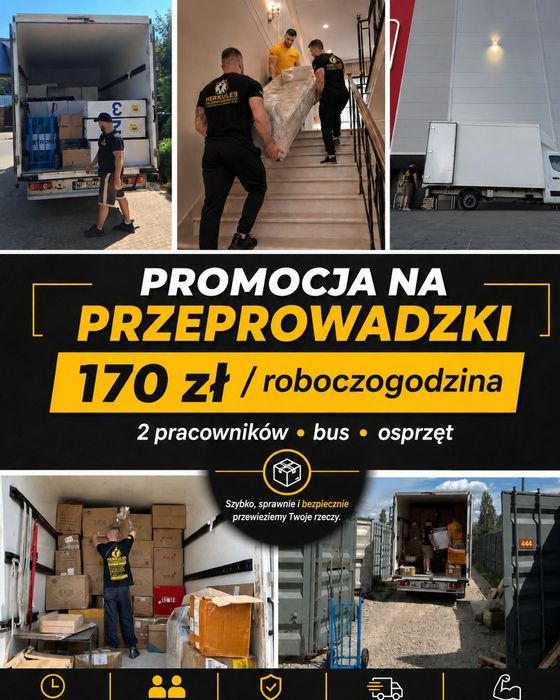 Przeprowadzki Warszawa 170 zł/h Transport Mebli Taxi Bagażowe Dojazd gratis!  Promocja!