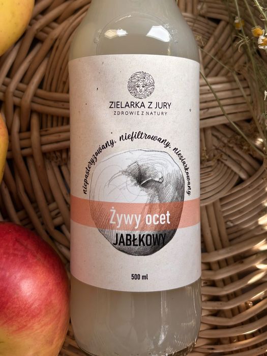 Żywy ocet jabłkowy niepasteryzowany z matką octową naturalny 500 ml