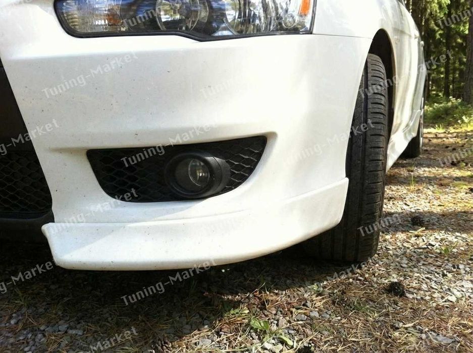 Клыки, накладки, уголки на бампер Mitsubishi Lancer X, Подиум номера, перемычка, планка Митсубиши Лансер 10