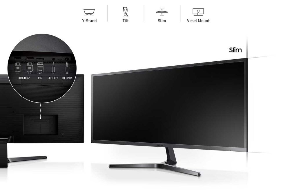 Monitor Ultrawide Samsung 34" WQHD (3440x1440 - 21:9 - Flat)  (LS34J550WQRXEN) – Trabalhe com 3 janelas simultâneas