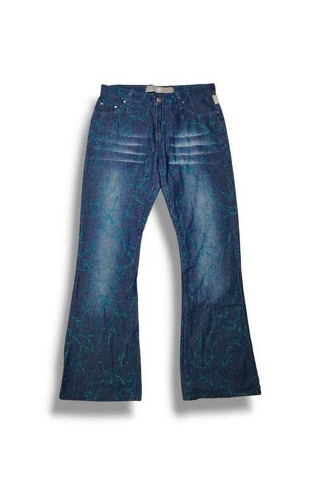 Vintage 90s Versace navy flared pants glitter spodnie jeansowe denim