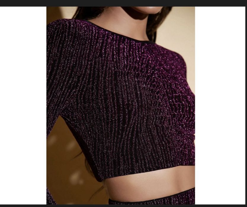 Komplet imprezowy brokatowy crop top + spodniczka Shein S