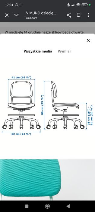 Krzesło biurowe dziecięce IKEA Vimund