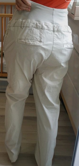 Spodnie damskie ciążowe materiałowe 42 XL h&m Mama beżowe lato cienkie