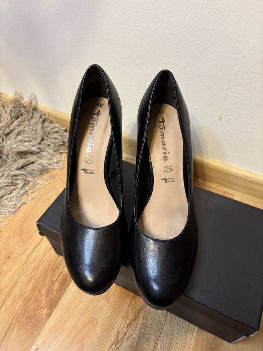 Tamaris szpilki czolenka klasyczne czarne okragle noski wysoki obcas40