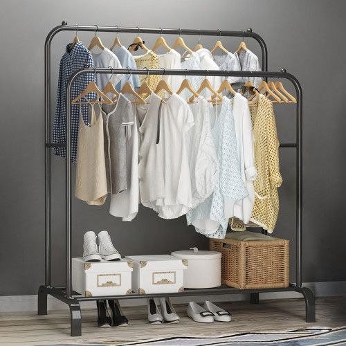 Подвійна підлогова вішалка з полицею для взуття