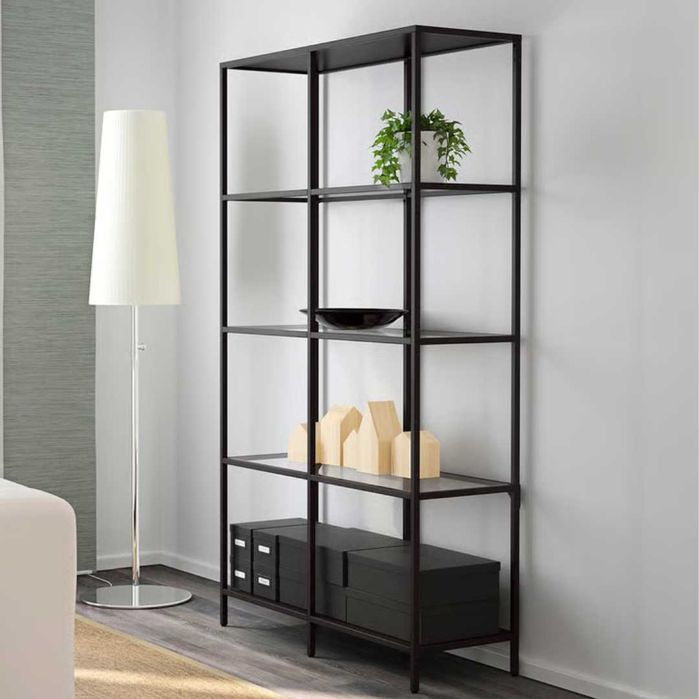 Estantes IKEA VITTSJÖ Preto, Madeira escura e Vidro