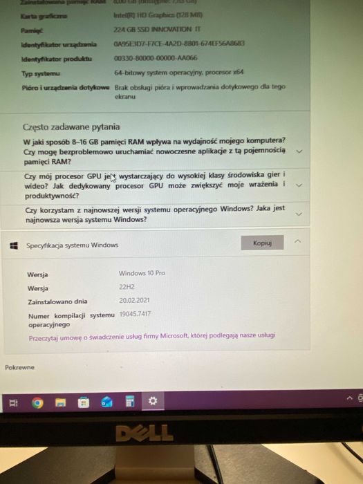 Komputer PC Intel J1900 8GB RAM SSD 240GB + Monitor Dell 17" Windows 10 Pro