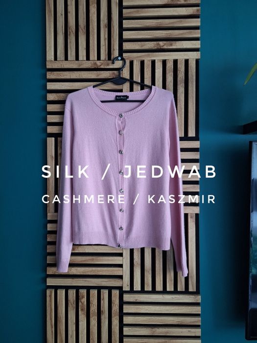 Różowy damski sweter kardigan jedwab kaszmir