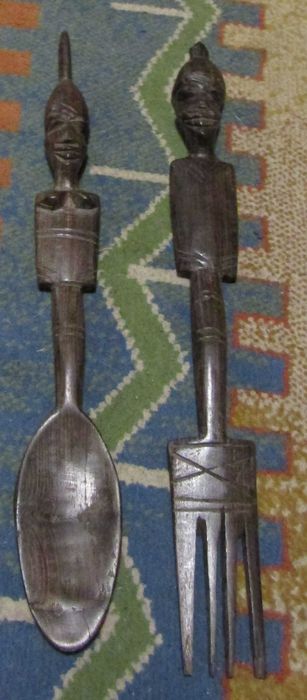 łyżka widelec heban Afryka pamiątka