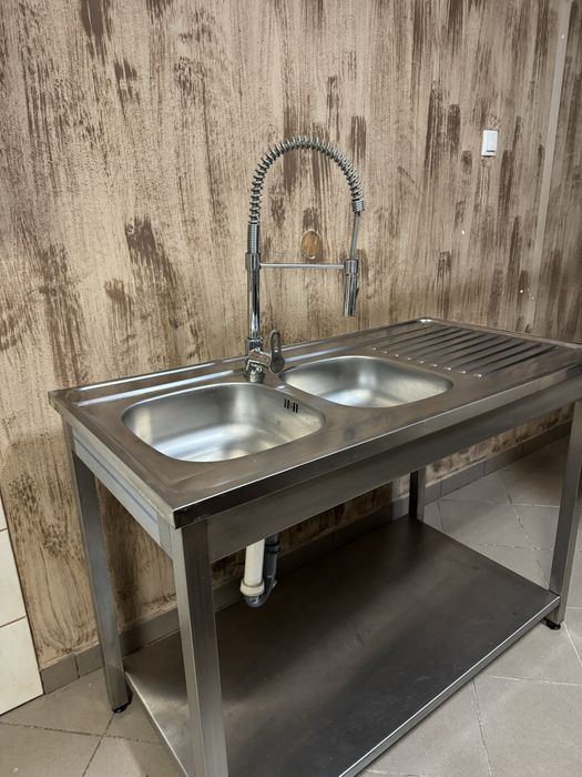 Zlew dwukomorowy z kranem stal nierdzewna stalgast