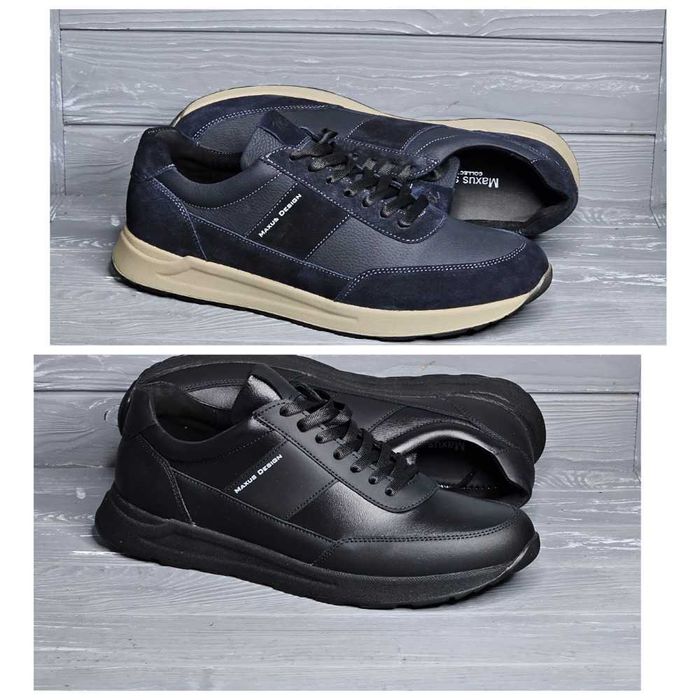40-48рр!!! Кожаные мужские синие черные кроссовки TM Maus / Максус !