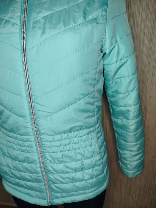 Seledynowa turkusowa kurtka jesienna damska z kapturem lekka 36 S