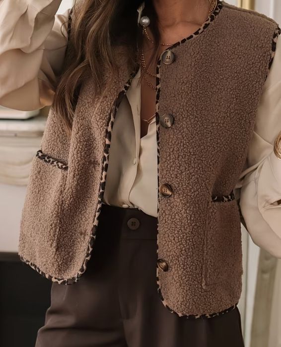 Kamizelka bezrękawnik miś-baranek panterka