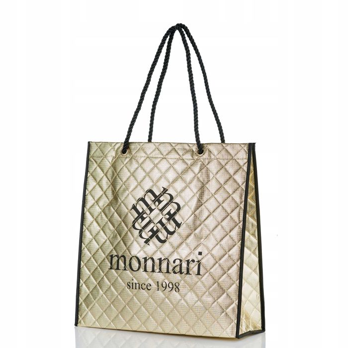 Monnari pakowna torba damska na zakupy shopperka złota materiałowa