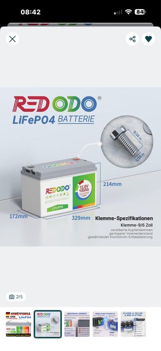 Німеччіна! Redodo LifePo4 100Ah Літій-залізо-фосфатні акумулятори Nº1