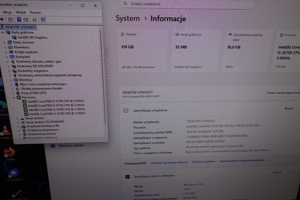 Komputer stacjonarny Hp 8300 i5 16GB 128 SSD Win11 Gwarancja FV
