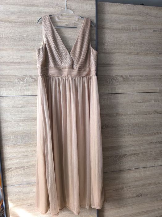 Złoto beżowa wieczorowa z brokatem 50-54