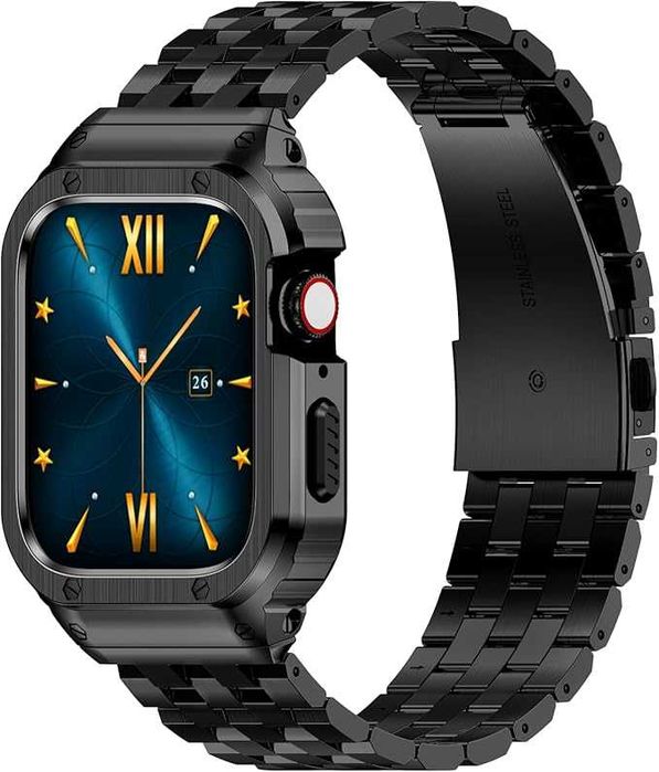 HASLFM Pasek ze stali nierdzewnej z osłoną do Apple Watch Ultra/9-1/SE #03