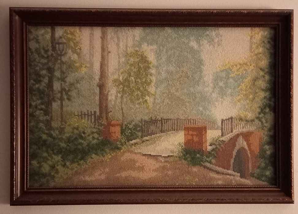 Картина вышивка крестиком "Мост в парке"