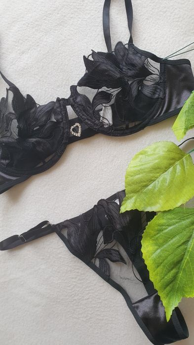 S 36 8 Czarny seksowny komplet bielizny seksowna koronkowa bielizna da