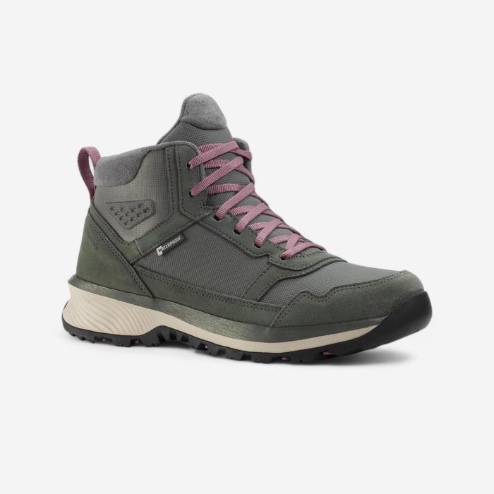 Botas de caminhada impermeáveis mulher, NH500 Couro WP cinzento