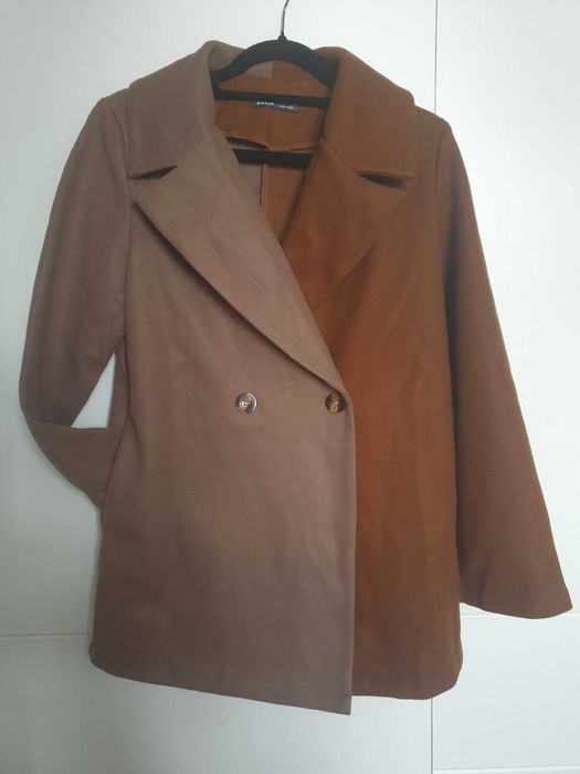 Płaszcz oversize dwukolorowy brązowy 36