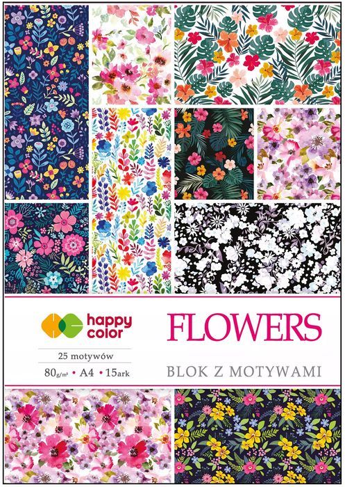 Blok Z Motywami Flowers A4/15K 80G Happy Color. Nowy Produkt