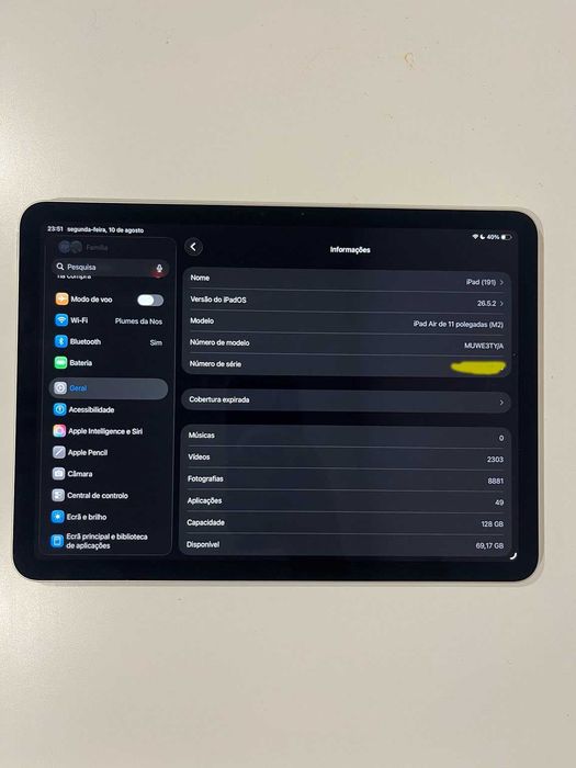 iPad Air 11" 128GB + Apple Pencil Pro + Capa | 100% Bateria Novo