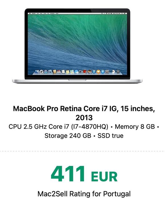 Computador Portátil Apple MacBook Pro 15 Retina A1398