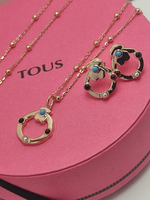 Komplet biżuterii z misiem różowe srebro vermeil 925 z kamieniami