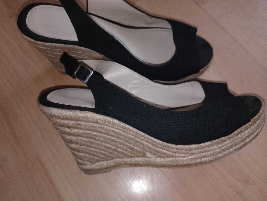 sandały czarne espandryle koturny 36