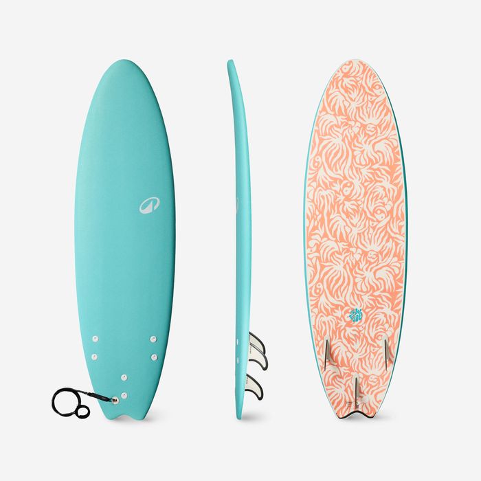 Prancha de Surf em espuma 6'6 swallow tail 55L turquesa