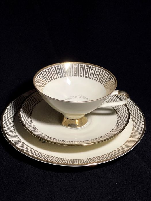 Чайная тройка позолота розовая роза Winterling Бавария Германия