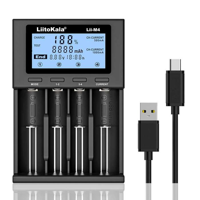 Carregador de Pilhas e baterias Inteligente LiitoKala Lii-M4 LCD Novo