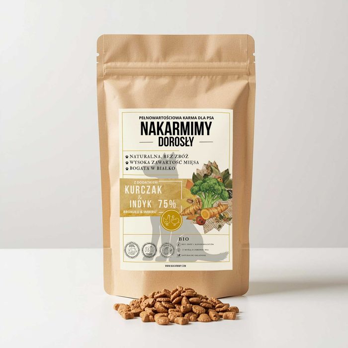 Sucha karma dla psa dorosłego NAKARMIMY – Kurczak i Indyk 4.5KG