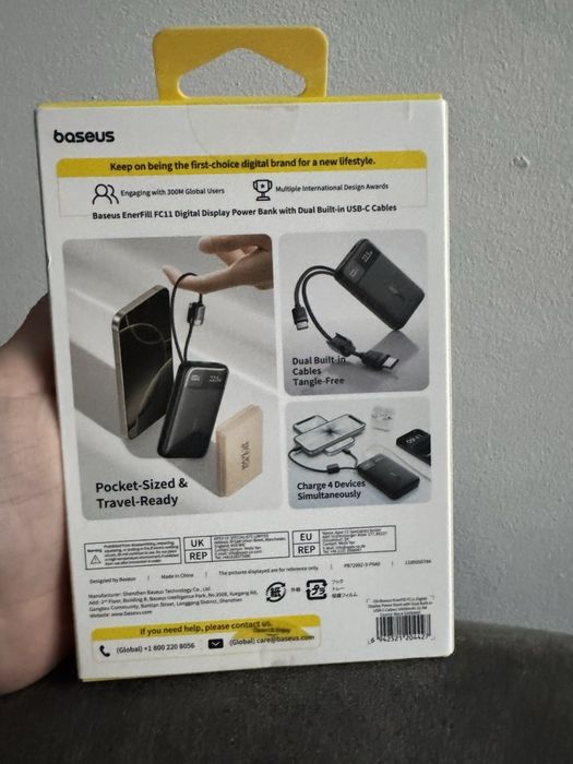 Power Bank Baseus 10000 мАч 22.5 Вт с двумя встроенными кабелями USB-C (Новый)