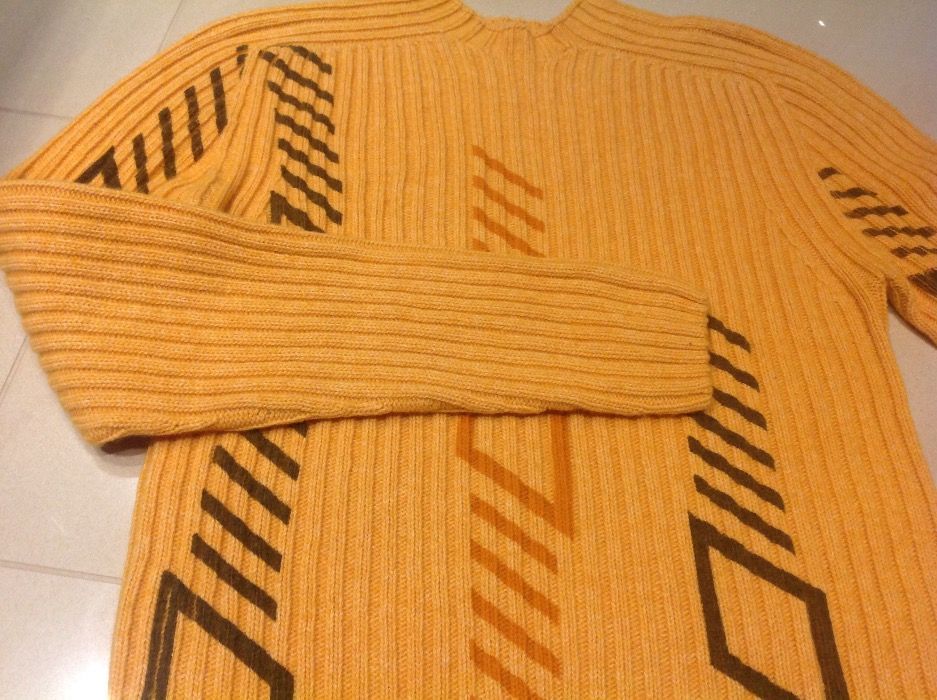 Sweter **CEFERS ** / L , Żółty Wełniany Męski