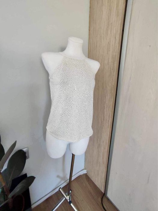 Biały top z dekoltem halter cyrkonie S/36