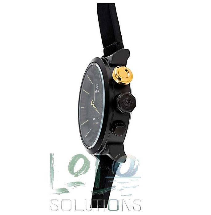 Duży zegarek męski na pasku dual time, czarno-żółty Weide