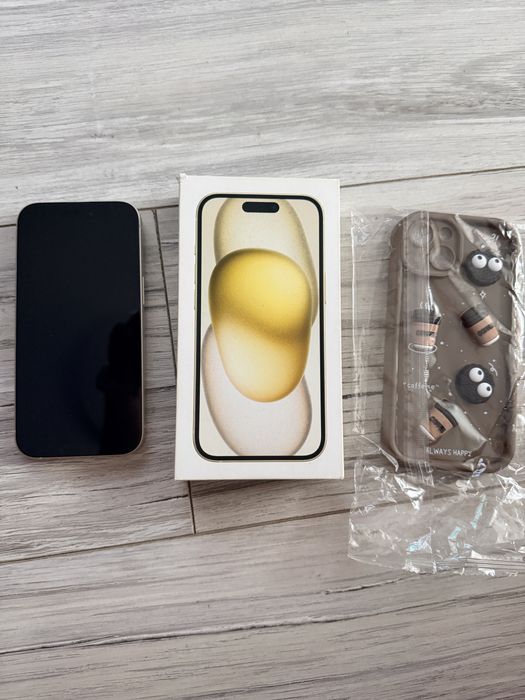 Iphone 15 żółty 128 gb etui case bdb stan yellow