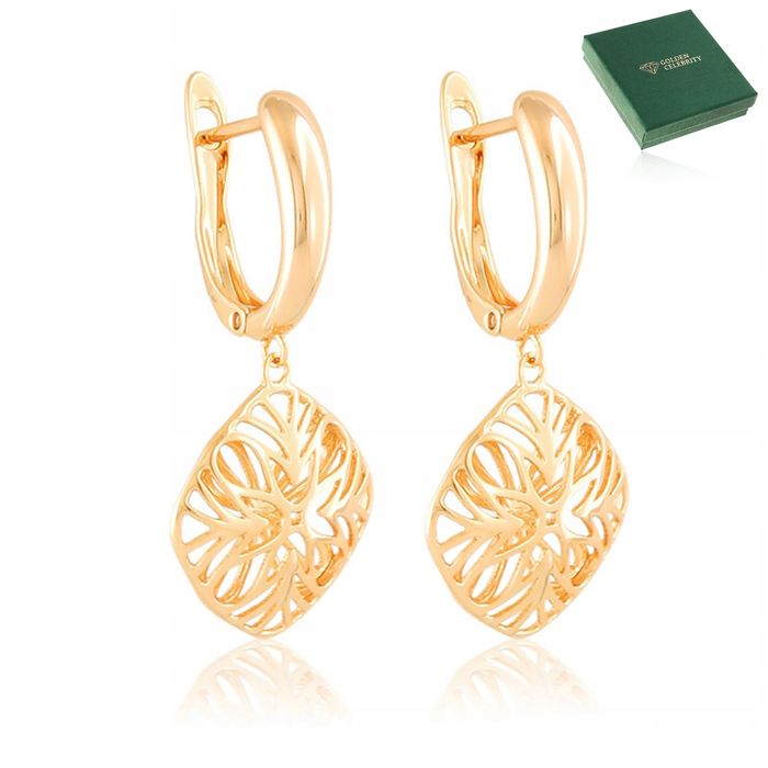 Złote Kolczyki Stal Chirurgiczna 18k Wiszące Długie Wzór Ażurowe Angie
