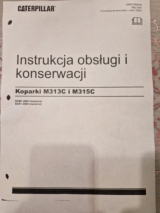 DTR do koparki CATERPILLAR CAT M313 i M 315C