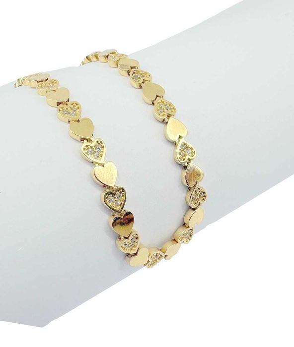 Piękna złota bransoletka serca 4,41G 585 DŁ.19CM