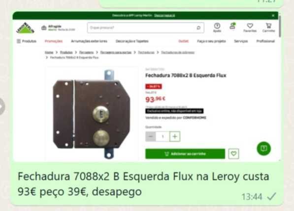 Fechadura RODES de sobrepor 895 65X120 Esquerda 25€ na Leroy custa 70€