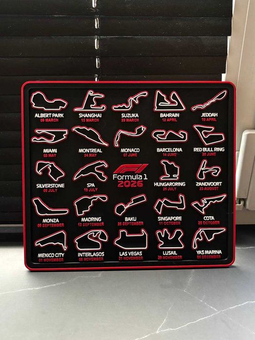 F1 2026 Карта календар трас Формули 1 28×31 см